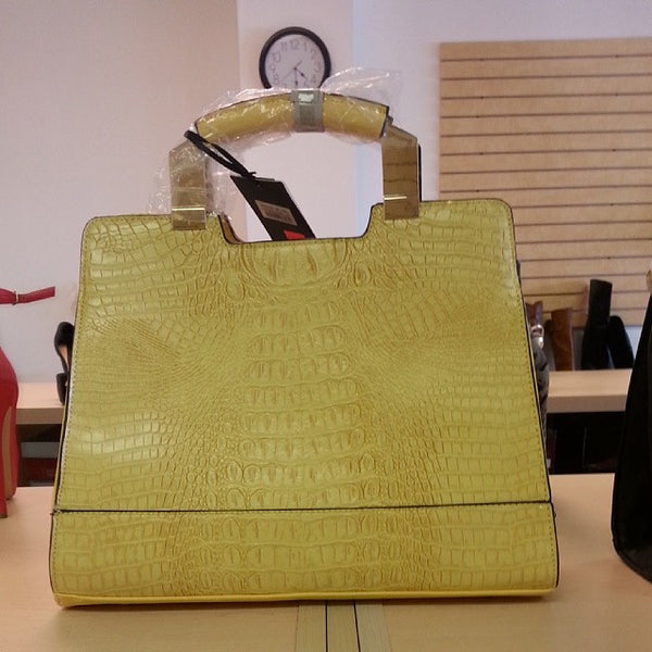 Fashion Faux Croc Handbag Yellow