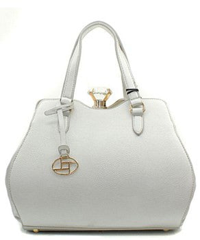 Fashion Faux Leather Handbag Jewel Clasp Opening Silver