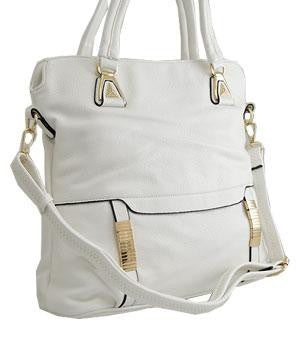Textured Faux Leather Tote Bag white