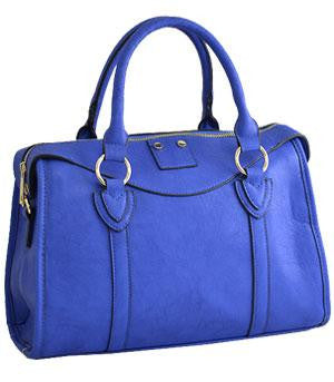 Textured Faux Leather Satchel Bag Blue