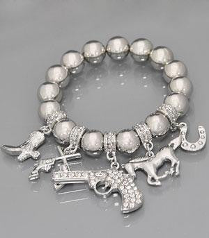 Silver / Clear Cowboy Theme Stretch Bracelet 