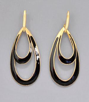 Black Double Metal Tealdrop Earrings