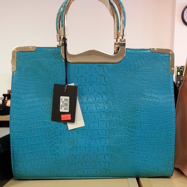 Fashion Faux Croc Stamp Handbag Blue