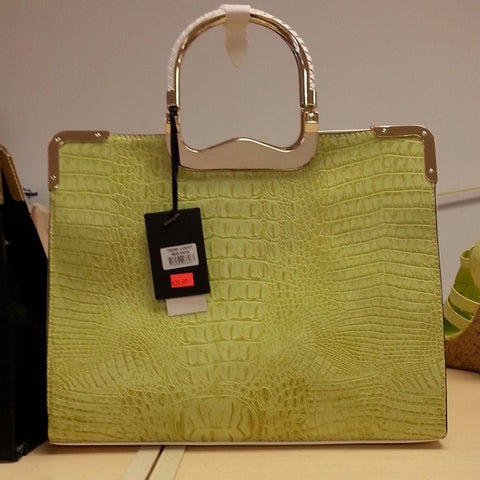 Fashion Faux Croc Stamp Handbag Green