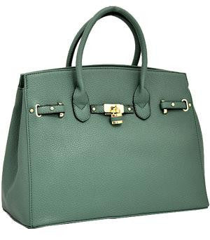 Textured Faux Leather Padkock Tote - Green