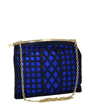 Laser Cut Faux Leather Fashion Clutch Bag Blue