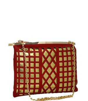 Laser Cut Faux Leather Fashion Clutch Bag Red