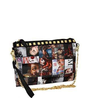 Magazine Picture Cross-Body & Clutch Bag w/Stud