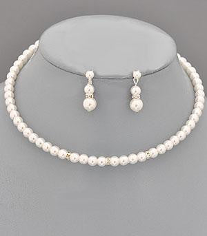 Pearl Choker Set w/Rhinestone