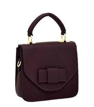 Textured Faux Leather Mini Satchel w/Cross-body Bag Burgundy