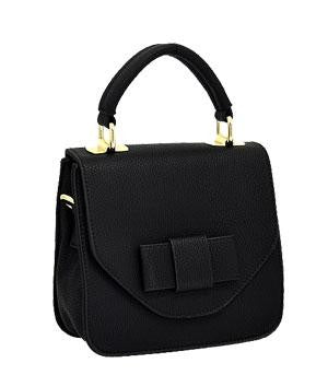 Textured Faux Leather Mini Satchel w/Cross-body Bag Black