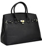 Textured Faux Leather Padkock Tote - Black