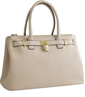 Textured Lock Pendent Compartment Tote Bag - Beige