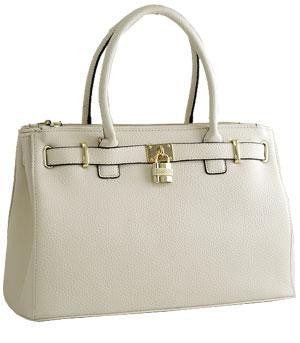 Textured Lock Pendent Compartment Tote Bag - Off White