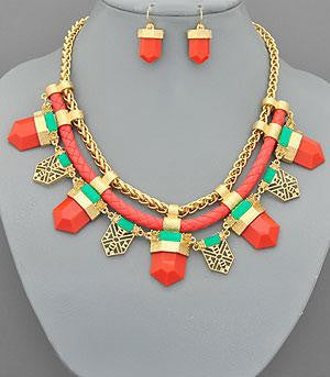 Coral-Turqoise-Woven-Rope-Layered-Bib-Necklace